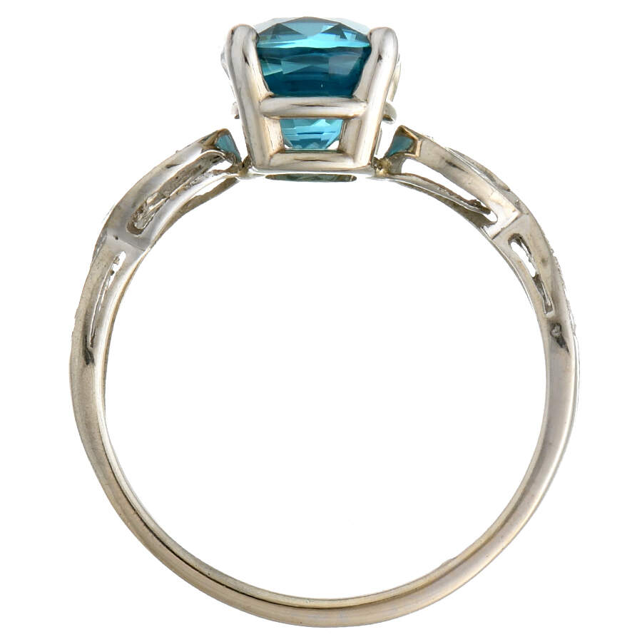 14KW Blue Zircon(3.98) & Diamond(0.10) Ring-4