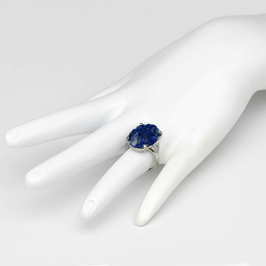 Platinum Carved Lapis Lazuli & Diamond Ring-5