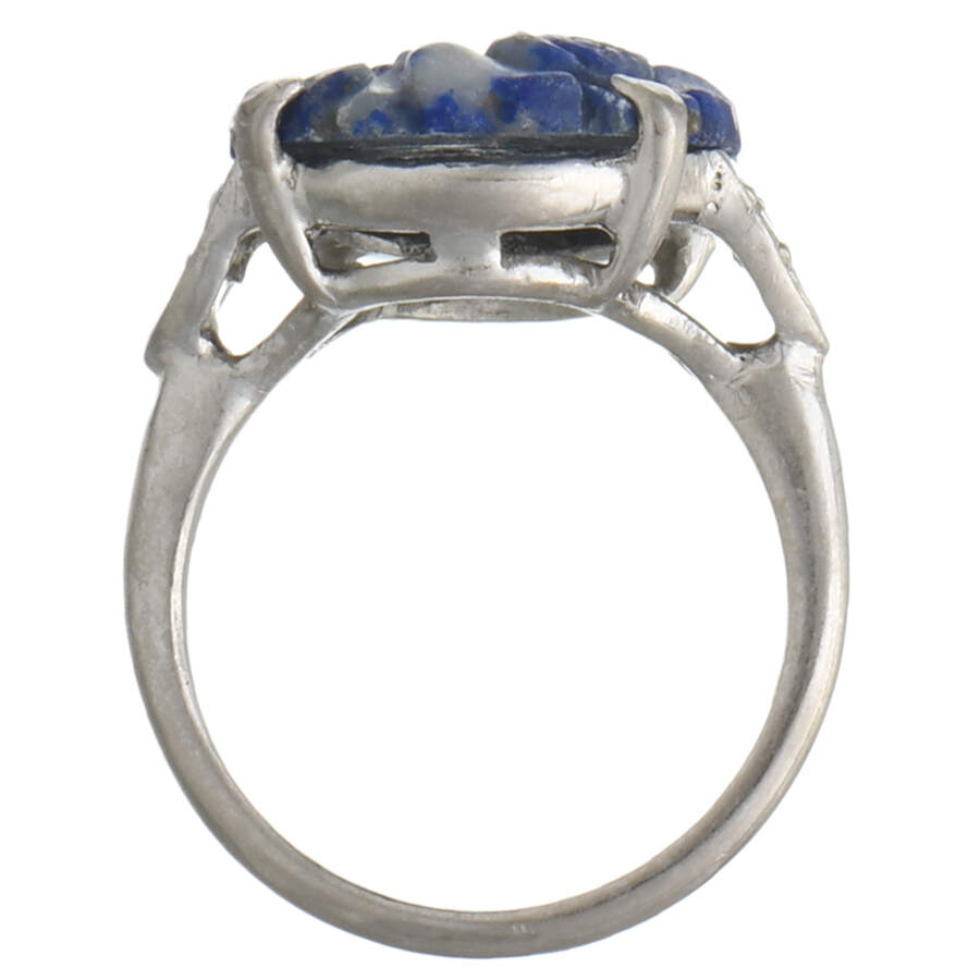 Platinum Carved Lapis Lazuli & Diamond Ring-4