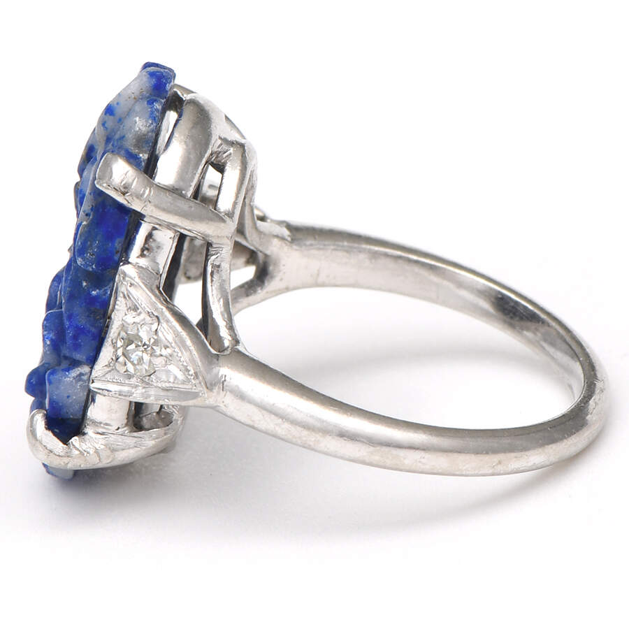 Platinum Carved Lapis Lazuli & Diamond Ring-3
