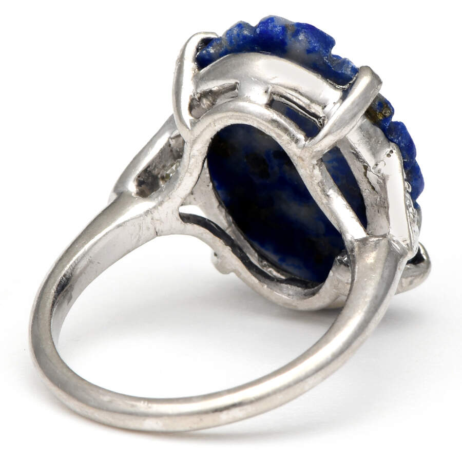 Platinum Carved Lapis Lazuli & Diamond Ring-2