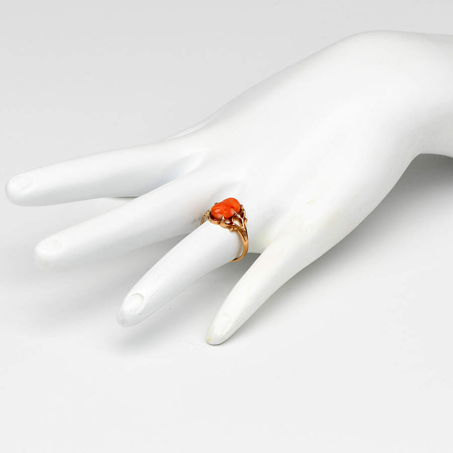 10KY Vintage Coral Cameo Ring-5