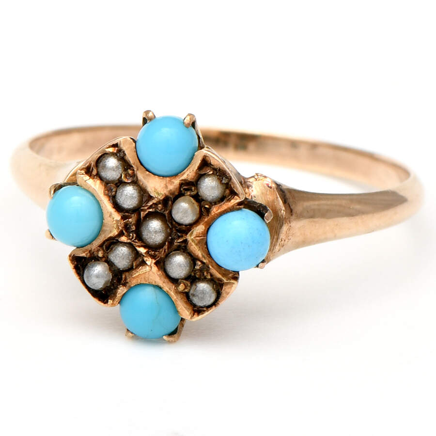 10KY Victorian Turquoise & Seed Pearl Ring-1