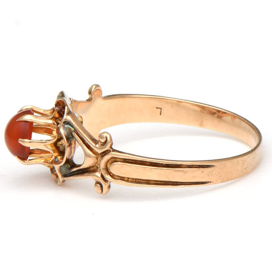 10KR Victorian Carnelian (0.49) Cabochon Flower Ring-3