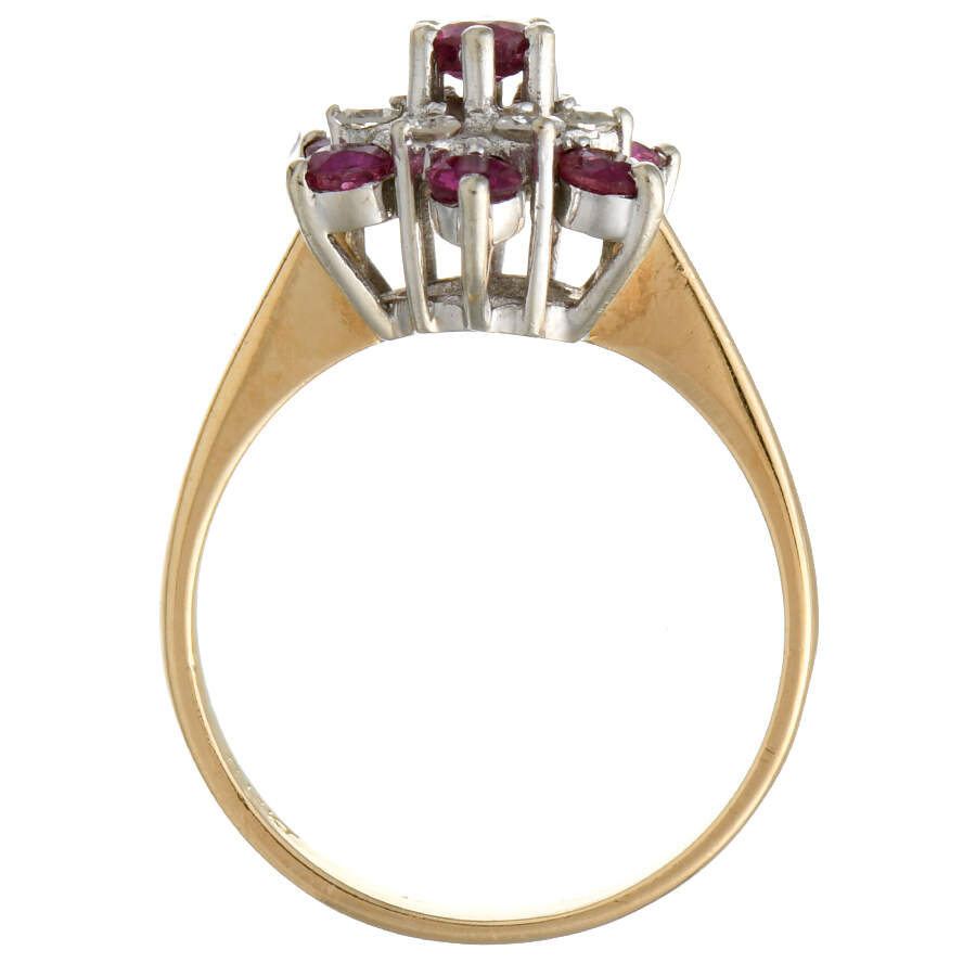 14KYW Ruby (0.80) & Diamond (0.12) Floral Cluster Ring-4