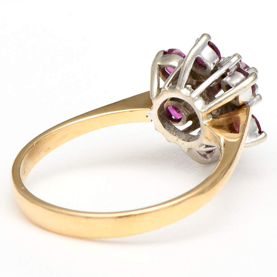 14KYW Ruby (0.80) & Diamond (0.12) Floral Cluster Ring-2
