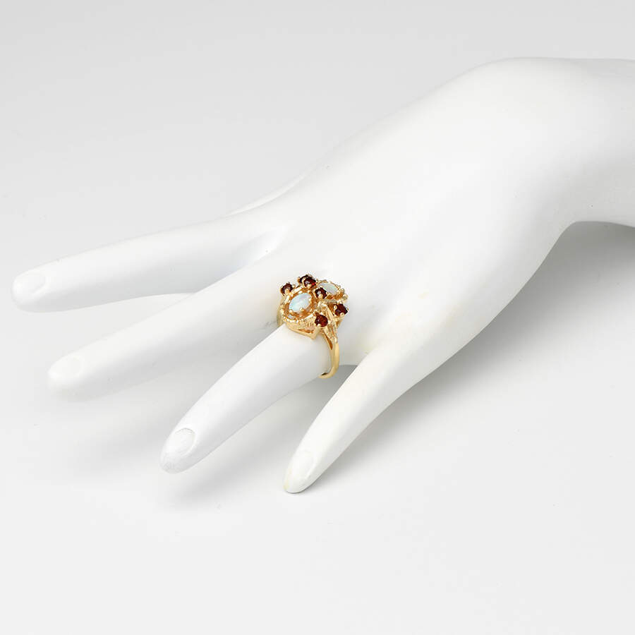 14KY Opal (0.70) & Red Garnet (0.65) Leaf Ring-4
