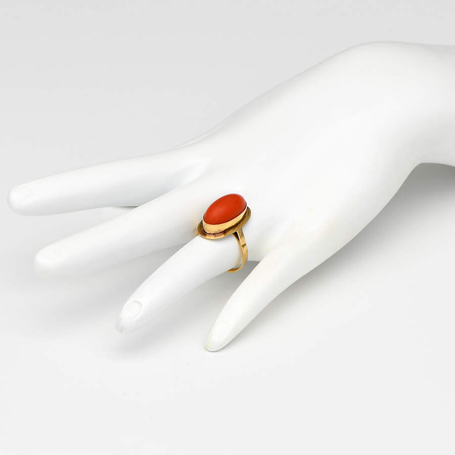 18KY Coral Bezel Ring-5