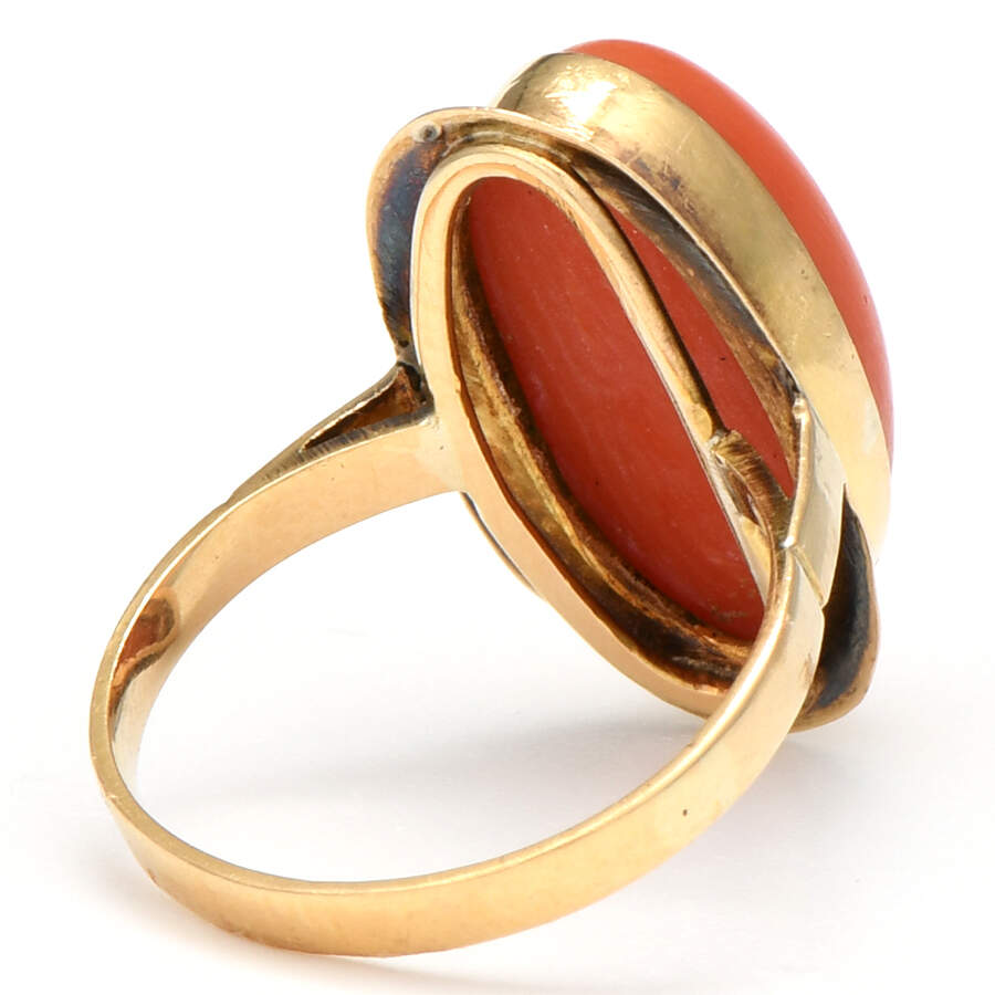 18KY Coral Bezel Ring-2