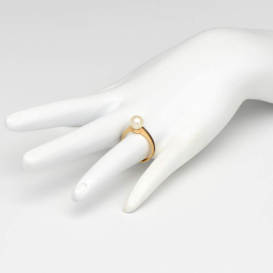 14KY Cultured Pearl with Black Enamel Ring-5