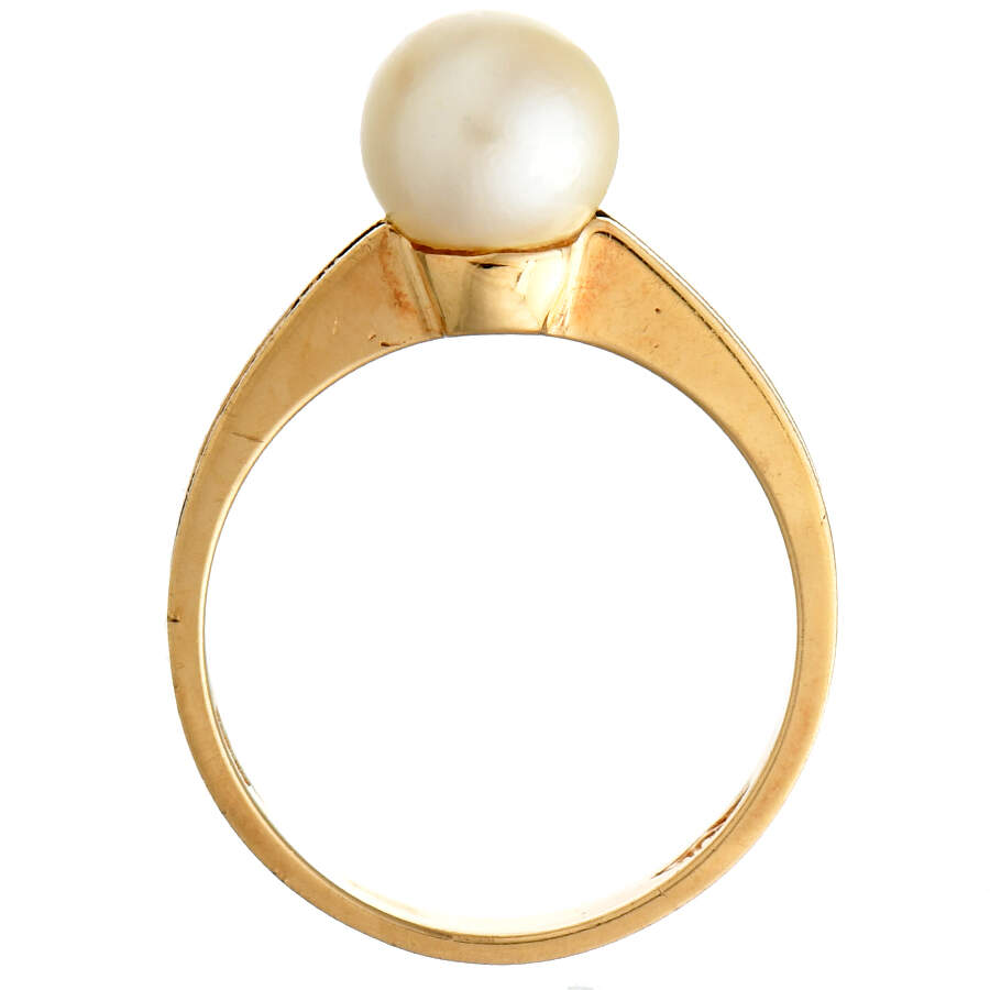 14KY Cultured Pearl with Black Enamel Ring-4