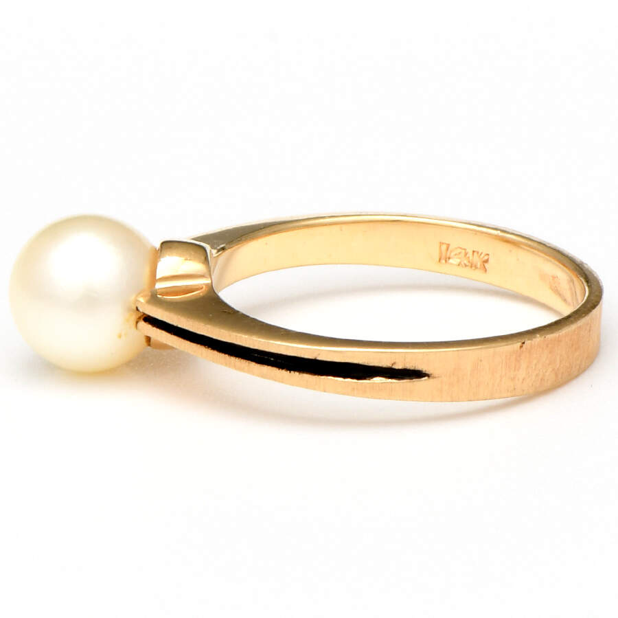 14KY Cultured Pearl with Black Enamel Ring-3
