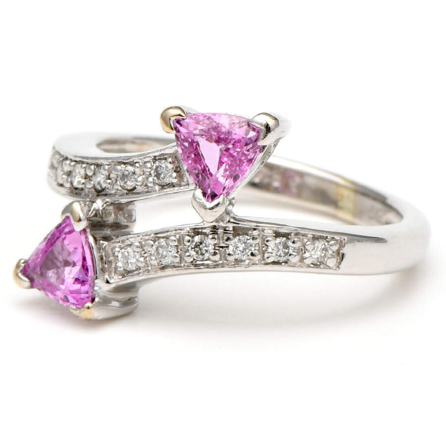 18KW Pink Sapphire(0.84) & Diamond(0.12) Bypass Ring-1