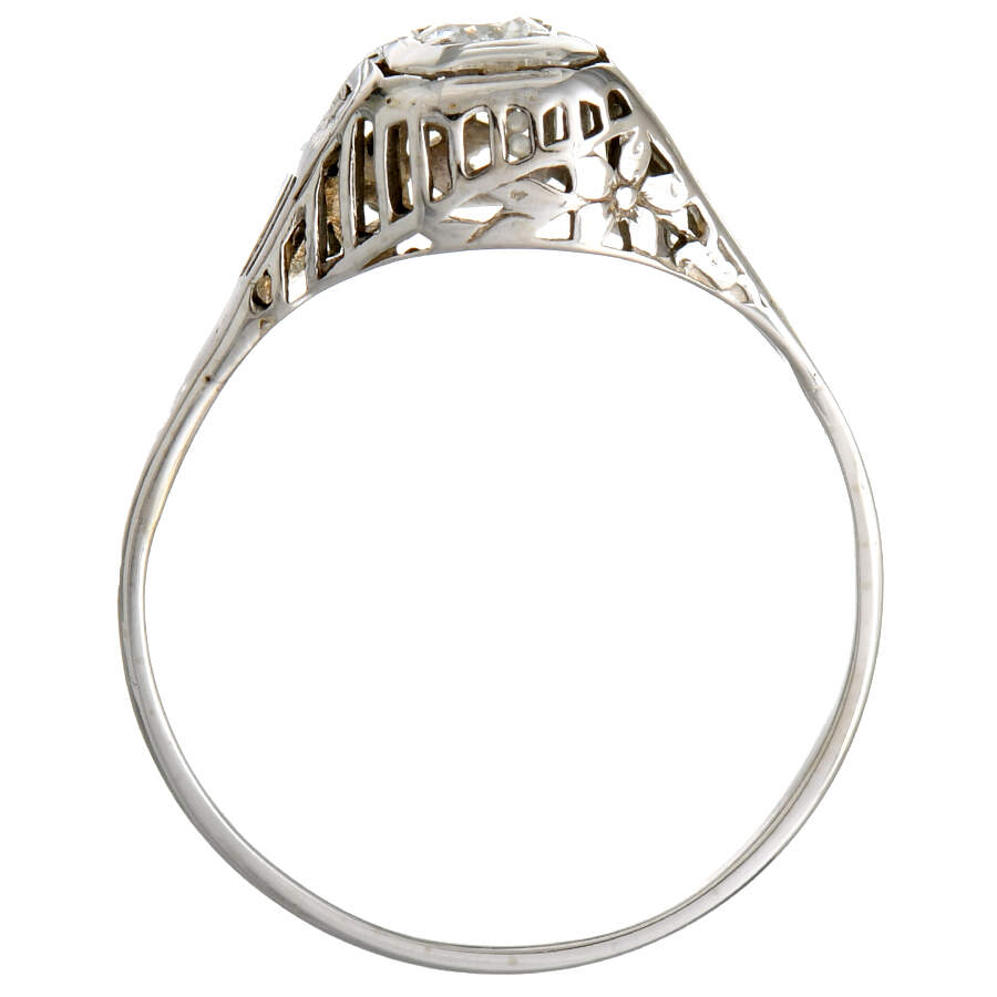 18KW Art Deco Diamond(0.12) Solitaire Ring-4