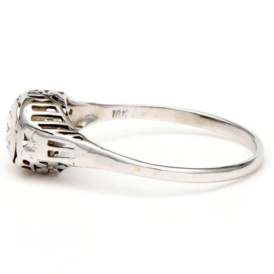 18KW Art Deco Diamond(0.12) Solitaire Ring-3