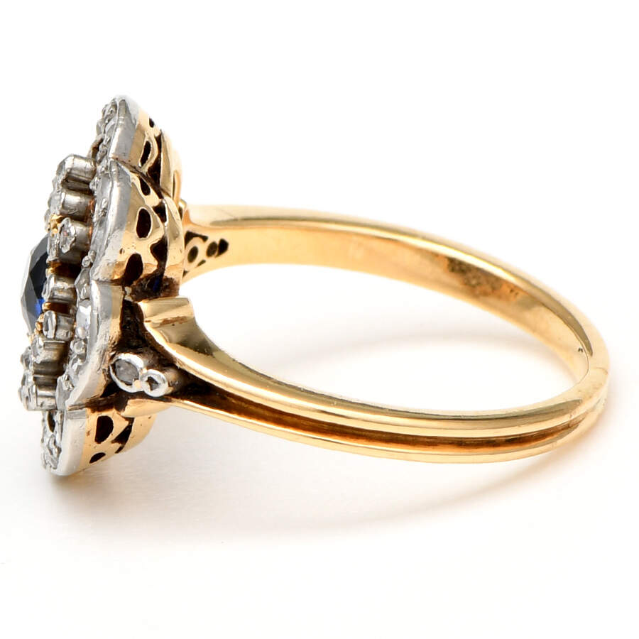 18KY & Platinum Edwardian Sapphire(0.36) & Diamond Lace Ring-3