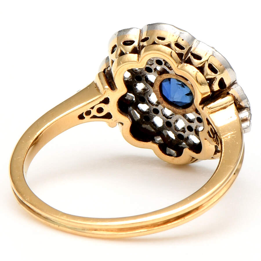 18KY & Platinum Edwardian Sapphire(0.36) & Diamond Lace Ring-2