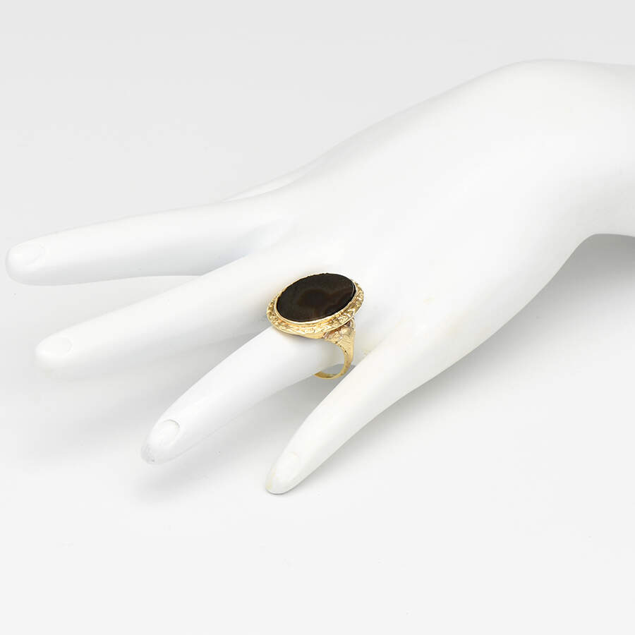 14KY Brown Landscape Agate Ring-5