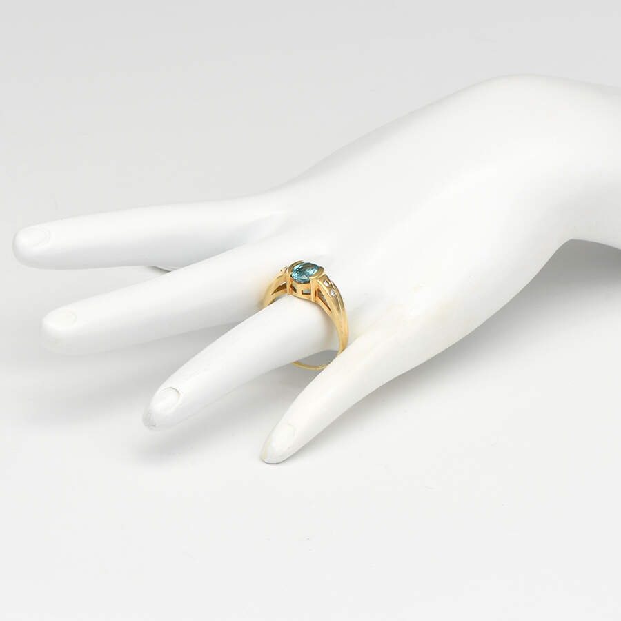18KY Blue Zircon (1.40) & Diamond (0.08) Ring-5