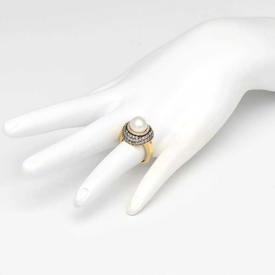 14KYW Akoya Pearl, White & Fancy Brown Diamond (1.04) Halo Ring-5