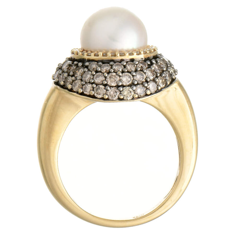 14KYW Akoya Pearl, White & Fancy Brown Diamond (1.04) Halo Ring-4