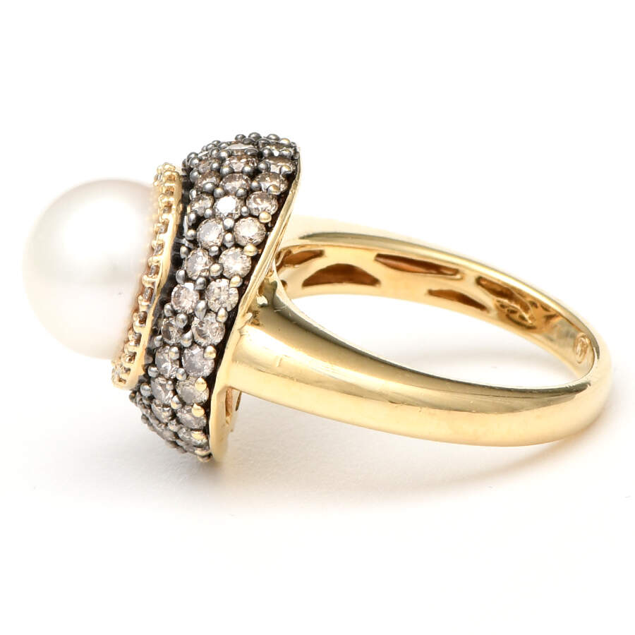 14KYW Akoya Pearl, White & Fancy Brown Diamond (1.04) Halo Ring-3