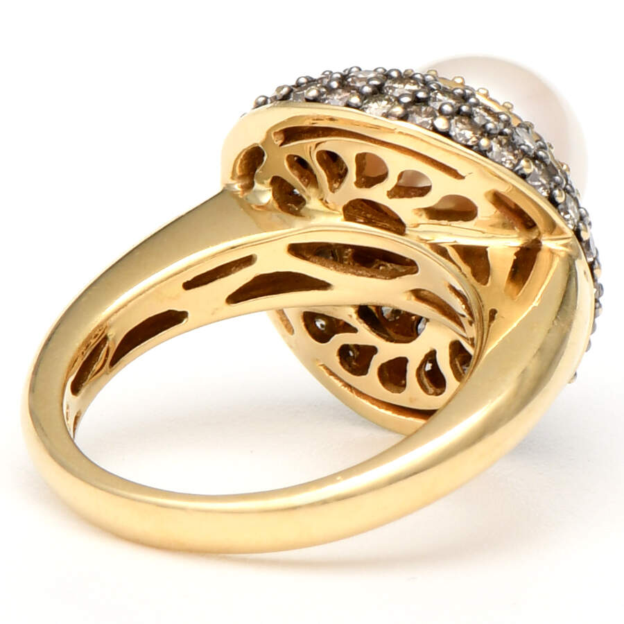 14KYW Akoya Pearl, White & Fancy Brown Diamond (1.04) Halo Ring-2