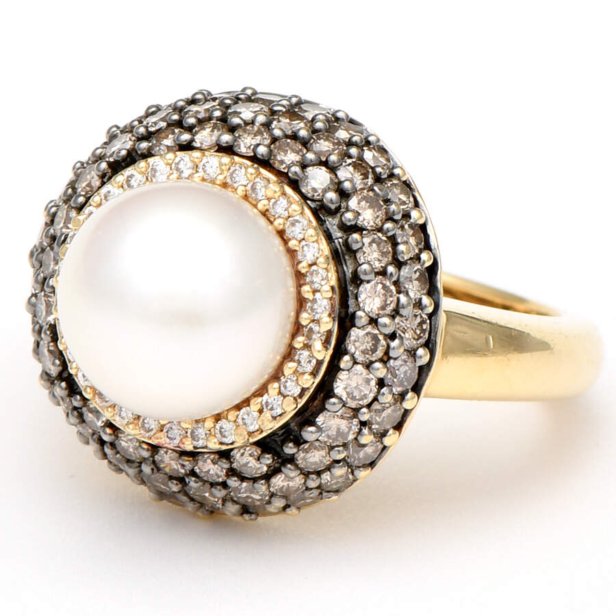 14KYW Akoya Pearl, White & Fancy Brown Diamond (1.04) Halo Ring-1