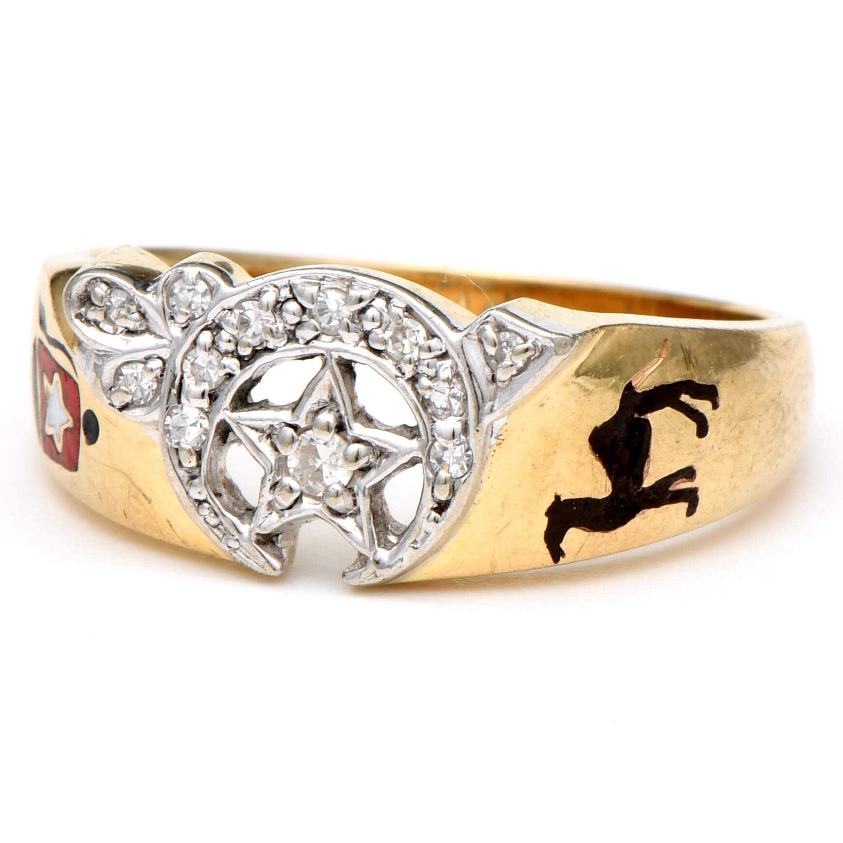 14KYW Vintage Shriners Diamond(0.15) Enamel Ring-1