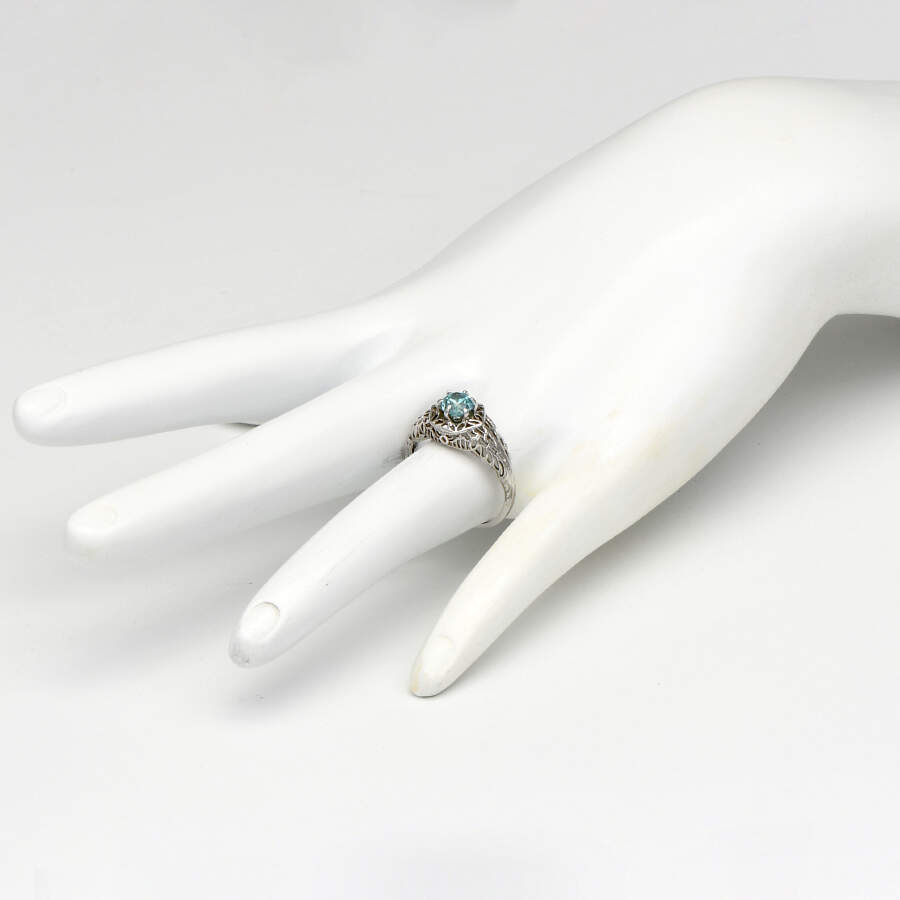 14KW Blue Zircon(1.98) Filigree Ring-5