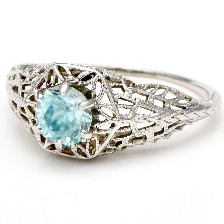 14KW Blue Zircon(1.98) Filigree Ring-1