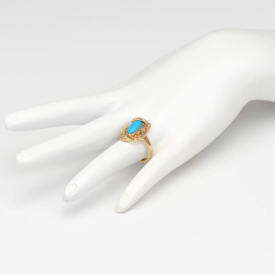 14KY Vintage Turquoise(1.85) Leaf Accented Halo Ring-5