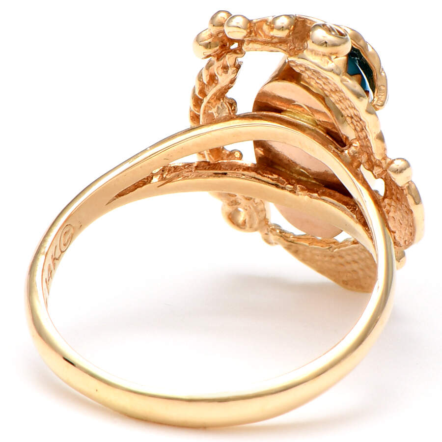 14KY Vintage Turquoise(1.85) Leaf Accented Halo Ring-2
