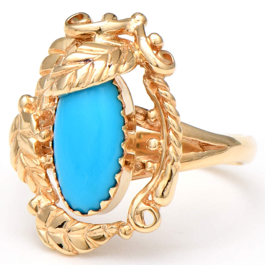 14KY Vintage Turquoise(1.85) Leaf Accented Halo Ring-1