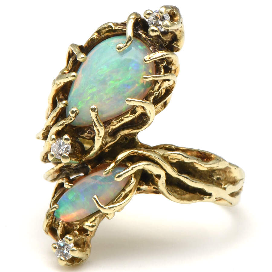 14KY Vintage Opal(3.86) & Diamond(0.12) Statement Ring-1