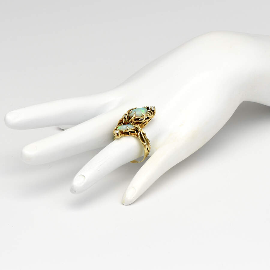 14KY Vintage Opal(3.86) & Diamond(0.12) Statement Ring-5