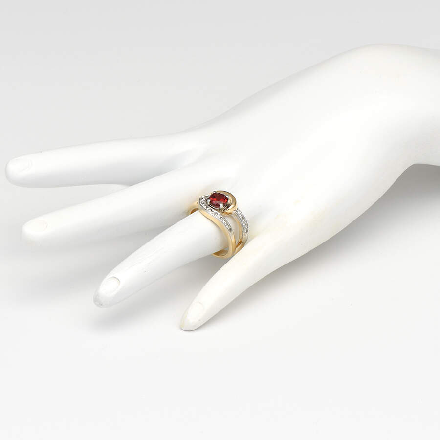 14KYW Garnet(1.0) & Diamond (0.12) Bypass Ring-5