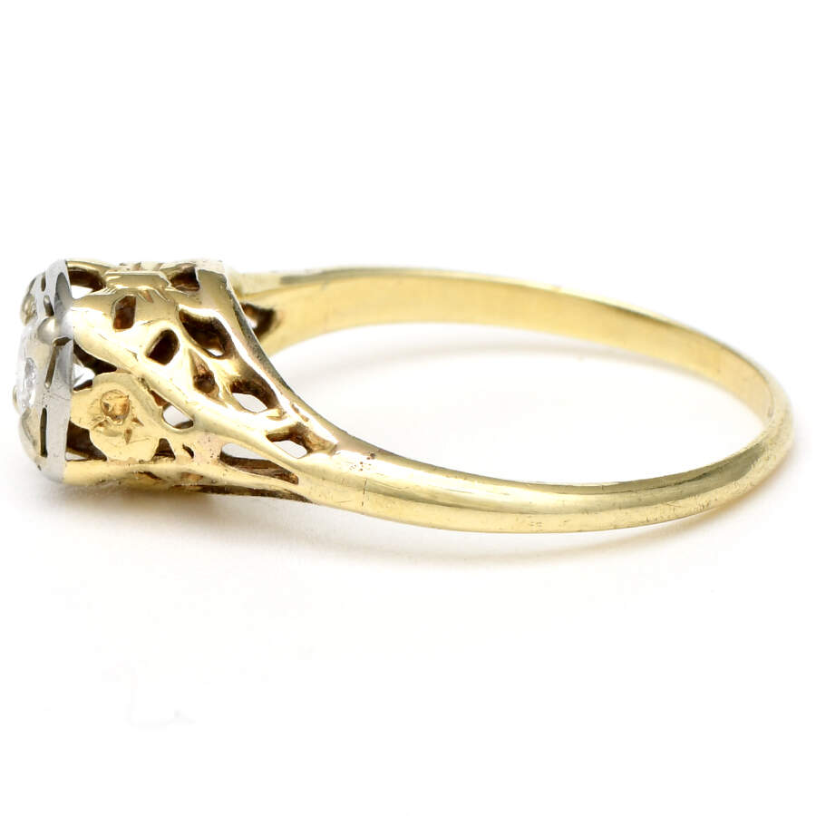 14KYW Art Deco Diamond(0.20) Ring-3