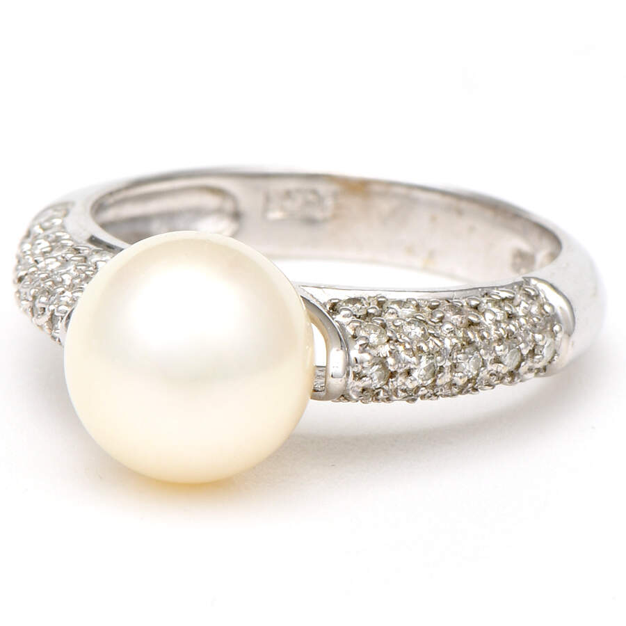 14KW Akoya Pearl & Diamond (0.20) Pave Ring-1
