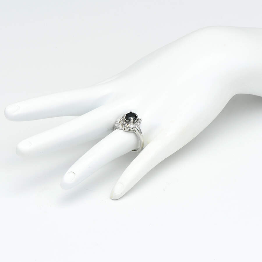 Platinum Vintage Sapphire(1.28) & Diamond(0.18) Ring-5