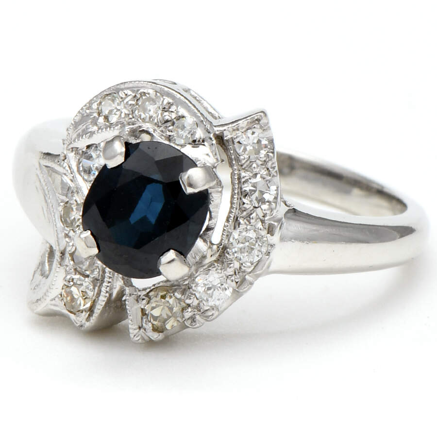 Platinum Vintage Sapphire(1.28) & Diamond(0.18) Ring-1