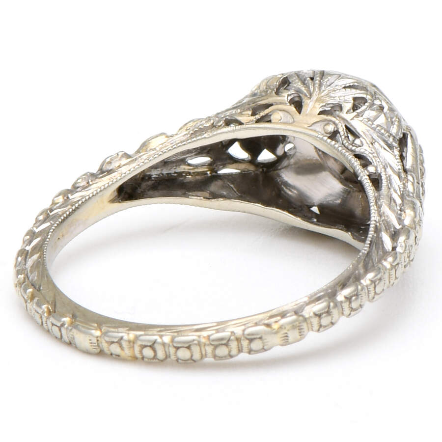 18KW Edwardian Diamond(0.14) Floral Embossed Solitaire Ring-2
