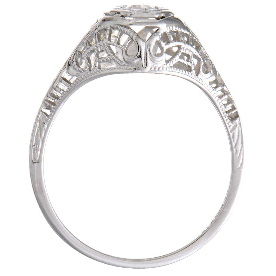 18KW Art Deco Diamond(0.06) Solitaire Ring-4