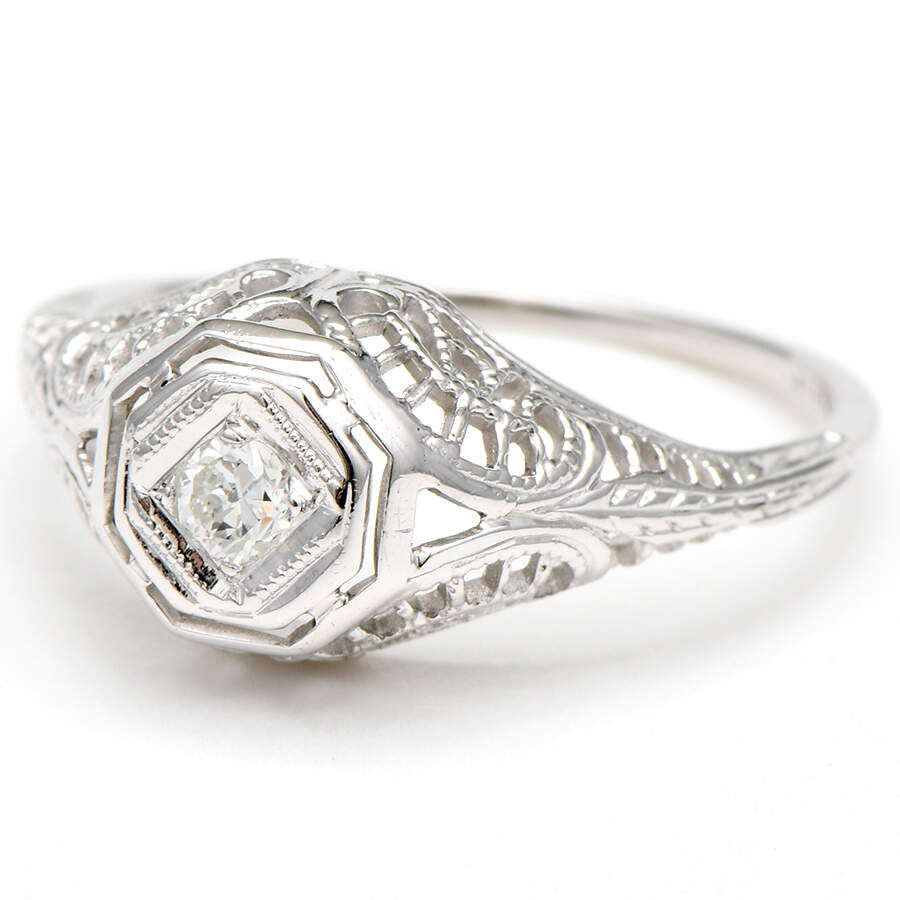 18KW Art Deco Diamond(0.06) Solitaire Ring-1