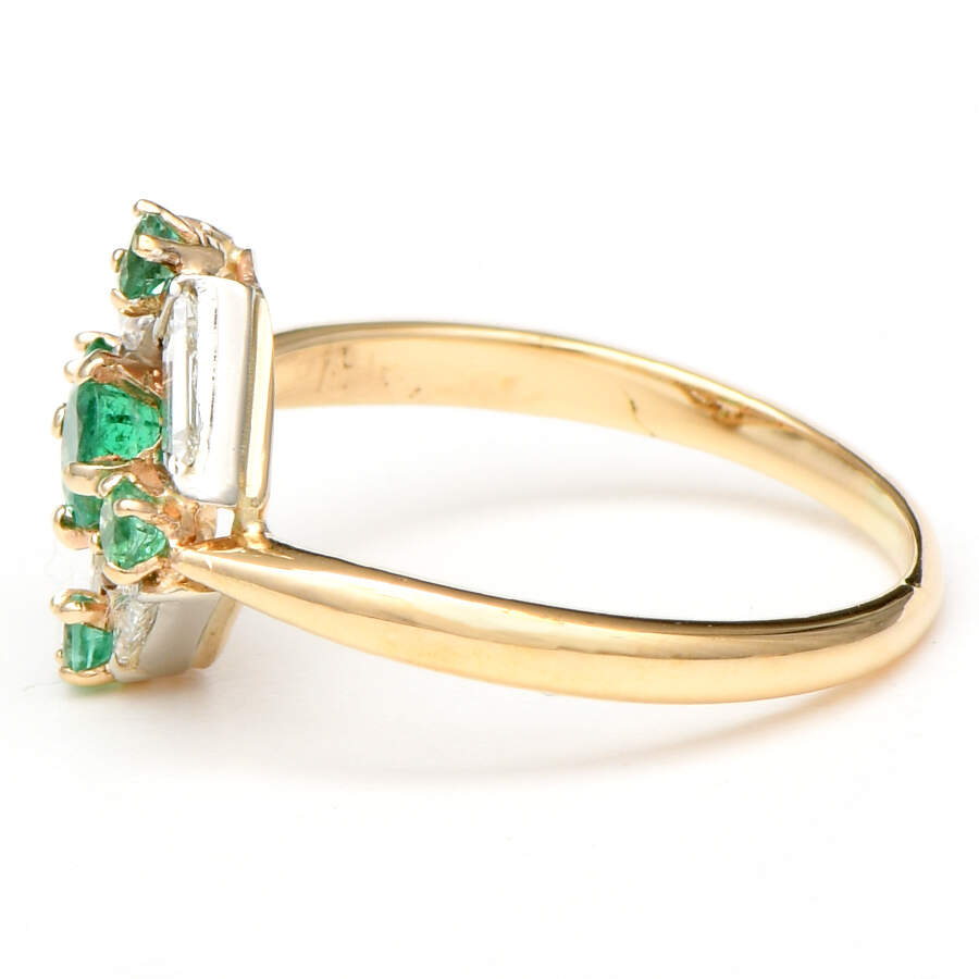 18KY Emerald(0.27) & Diamond(0.28) Geometric Ring-3