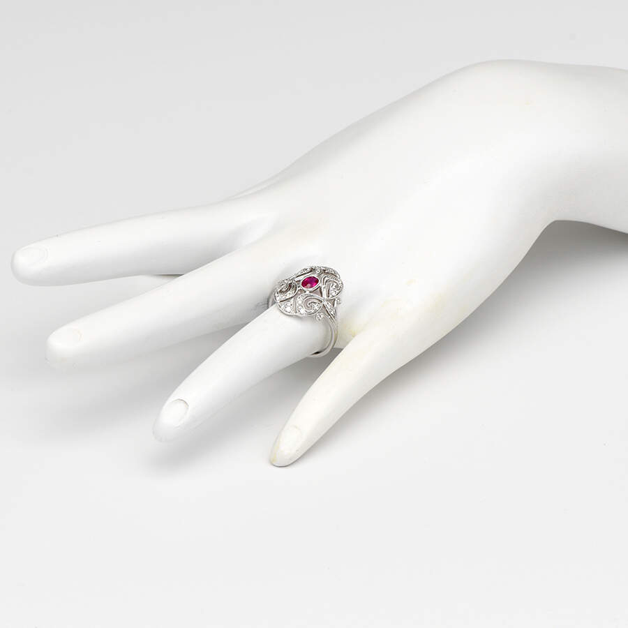 14KW Ruby(0.28) & Diamond(0.19) Filgree Ring-5