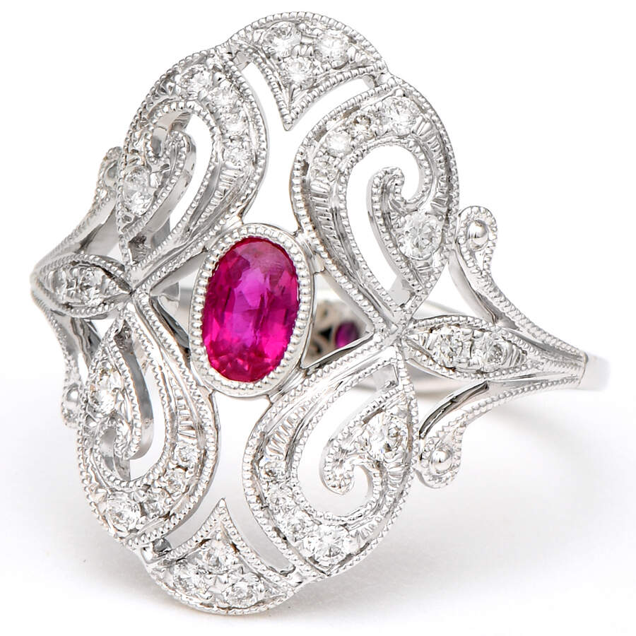 14KW Ruby(0.28) & Diamond(0.19) Filgree Ring-1
