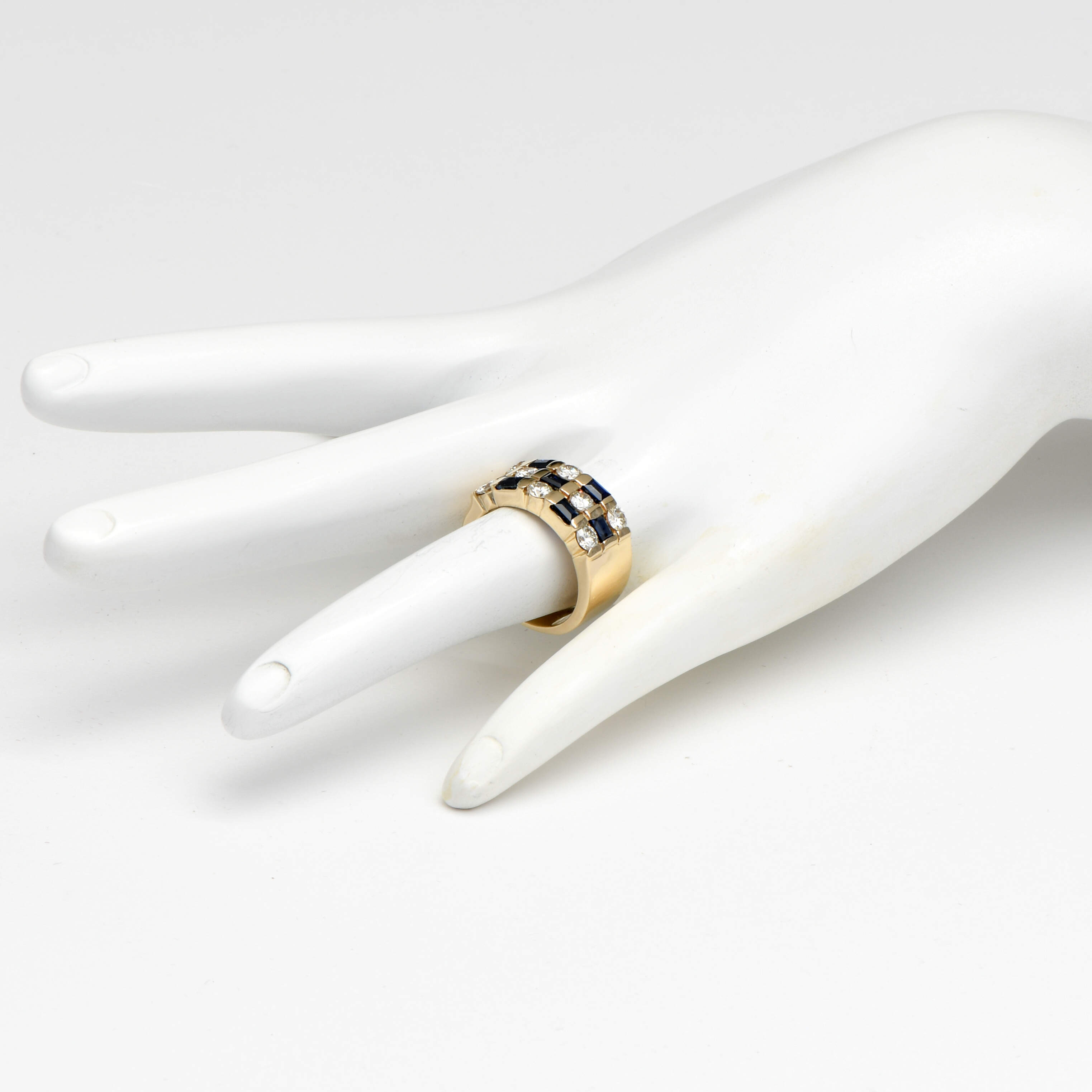 14KY Diamond(1.28) & Sapphire(0.70) Checkerboard Band Ring-5