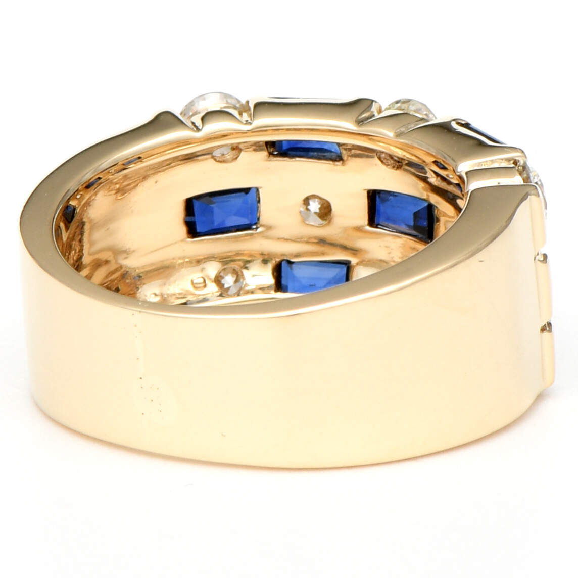 14KY Diamond(1.28) & Sapphire(0.70) Checkerboard Band Ring-2