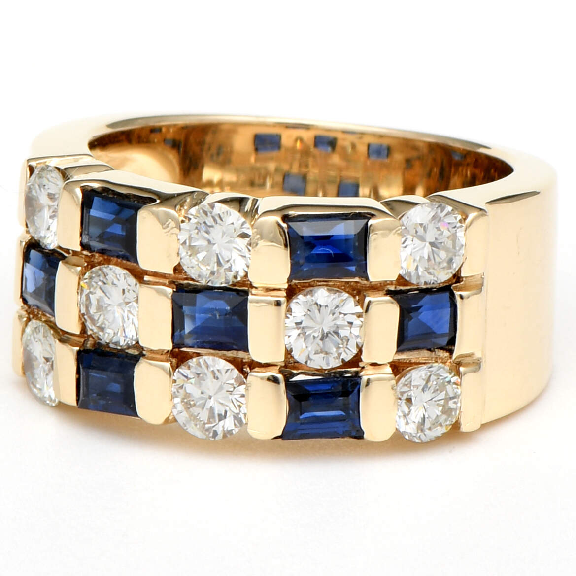 14KY Diamond(1.28) & Sapphire(0.70) Checkerboard Band Ring-1